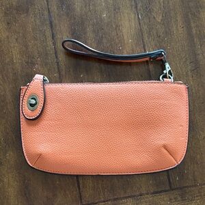Joy Orange Leather Wristlet Clutch